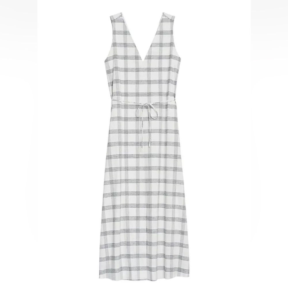 Theory Ivory Multi Spring Plaid Dress Deep V Neck Slide Split Small.